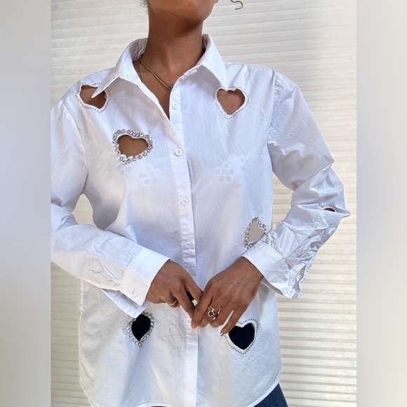 Lizette Collection Crystal Heart Cutout Long Sleeve Blouse - Picture 5 of 14